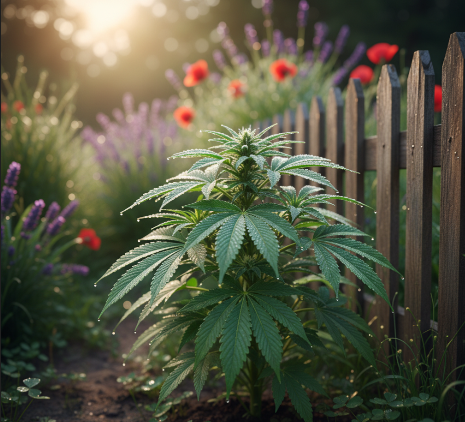Plant near fence with morning dew